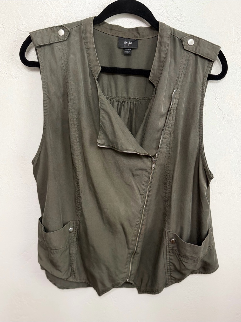 Mossimo Olive Green Utility Moto Vest XXL 1X Asymmetrical Zip